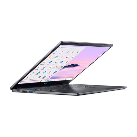 Acer Chromebook Plus 515 15.6 in. Full HD Laptop, Intel Core i3-1215U, 8GB RAM, 128GB, Steel Gray — Acer Chromebook Plus 515 laptop in Steel Gray, open at an angle showing the 15.6 in screen and keyboard, on a plain background