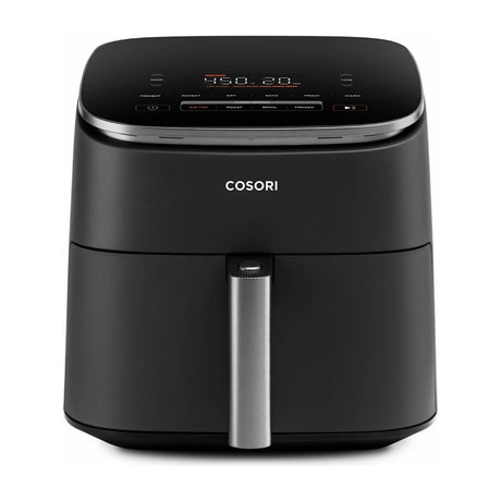 Cosori TurboBlaze 6-Qt Air Fryer, 9-in-1, 1725W — Cosori TurboBlaze gray 6-quart air fryer on a counter, basket closed, control panel facing the camera