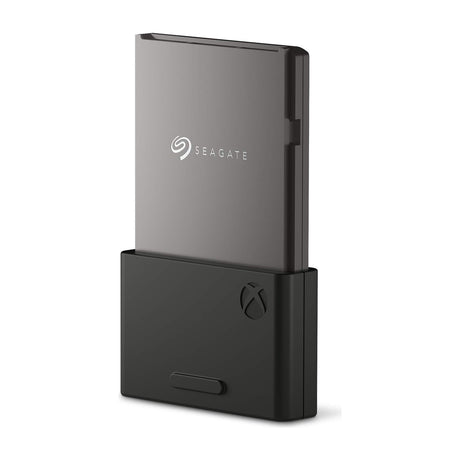 Seagate Storage Expansion Card for Xbox Series X|S, 1TB NVMe SSD, STJR1000400 — Seagate 1TB Storage Expansion Card for Xbox Series X|S, the small black card standing upright showing the Xbox logo, plain white background