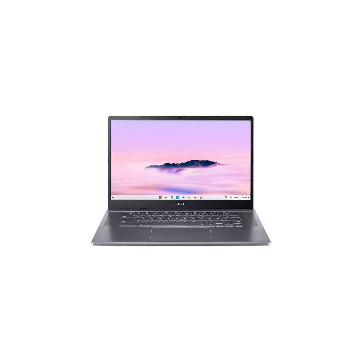 Acer Chromebook Plus 515 15.6 in. Full HD Laptop, Intel Core i3-1215U, 8GB RAM, 128GB, Steel Gray — Acer Chromebook Plus 515 laptop in Steel Gray, open at an angle showing the 15.6 in screen and keyboard, on a plain background