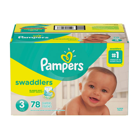 Pampers Swaddlers Diapers, Size 3, 16-28 lb, Super Pack, 136 Count — Pampers Swaddlers size 3 Super Pack bag standing upright, front of the package facing the camera with the size and count visible