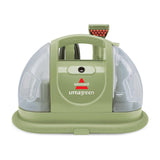 BISSELL Little Green Multi-Purpose Portable Carpet and Upholstery Cleaner 1400B — BISSELL Little Green 1400B portable carpet cleaner in green and grey with its hose and Tough Stain Tool attached, three-quarter view on a plain background
