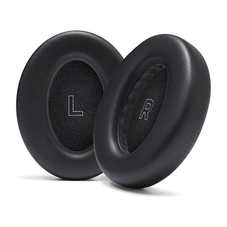 Bose QuietComfort Ultra Headphones Ear Cushion Kit, Replacement Pair — A pair of black Bose QuietComfort Ultra replacement ear cushions lying side by side, oval pads seen from the front, on a plain background