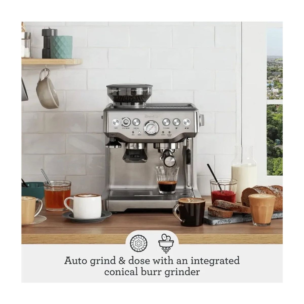 Brushed Stainless Steel — Breville Barista Express Espresso Machine with Built-In Conical Burr Grinder
