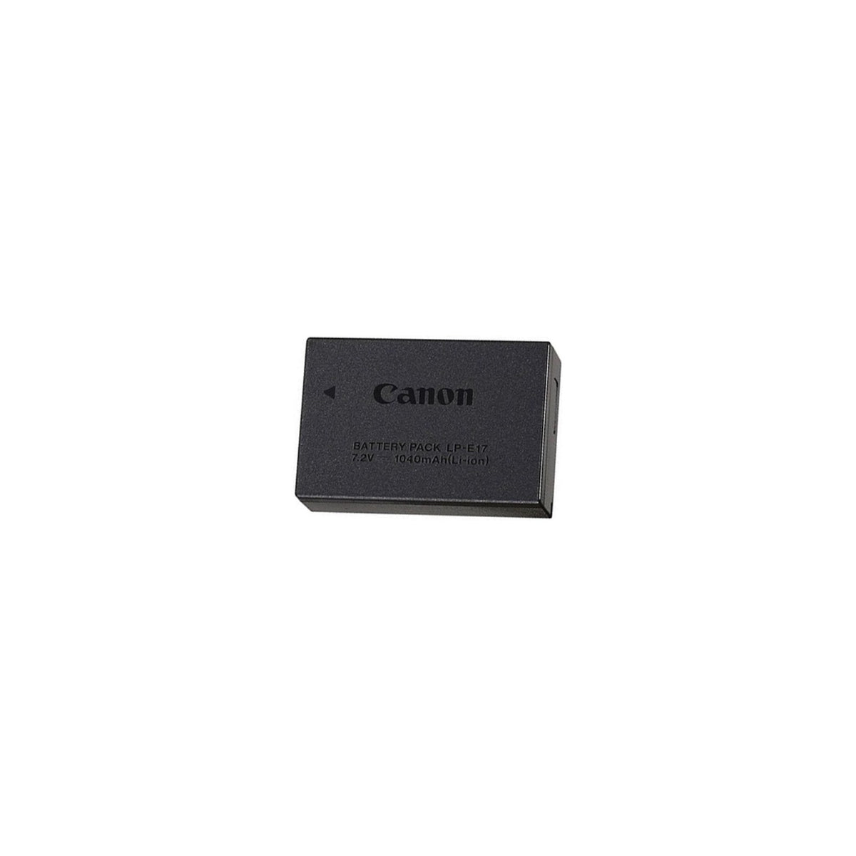 Canon LP-E17 Rechargeable Lithium-Ion Battery Pack, 1040mAh, 7.2V — Canon LP-E17 black camera battery pack with the white Canon label, three-quarter view on a plain background