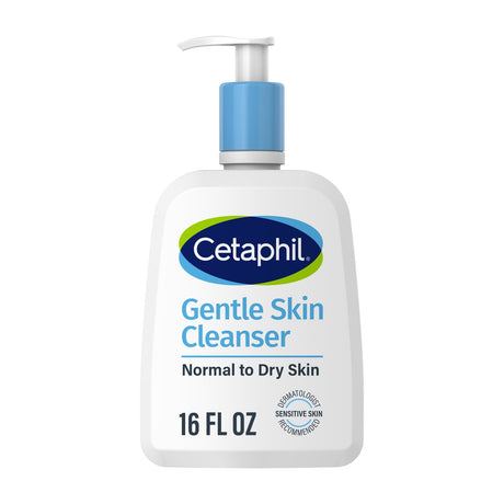 Cetaphil Gentle Skin Cleanser for Sensitive Skin, Fragrance Free, 16 fl oz — Cetaphil Gentle Skin Cleanser 16 fl oz white bottle with blue label and flip cap, front view on white
