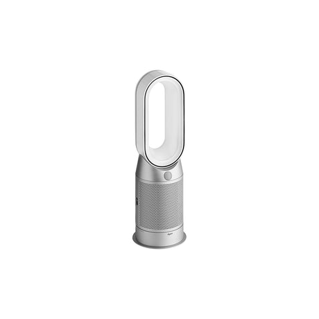 Dyson Purifier Hot+Cool Gen1 HP10 HEPA Purifying Fan Heater, White/Silver — Dyson Purifier Hot+Cool Gen1 HP10 in white and silver, full machine with the bladeless loop above a cylindrical base, on a plain background
