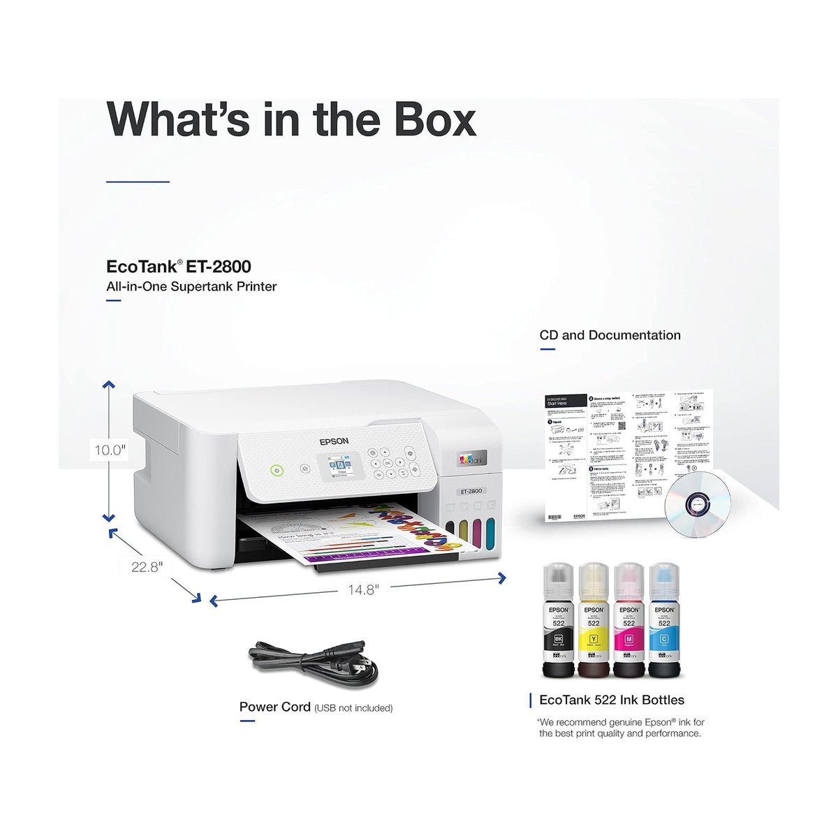White — Epson EcoTank ET-2800 Wireless Color All-in-One Cartridge-Free Supertank Printer