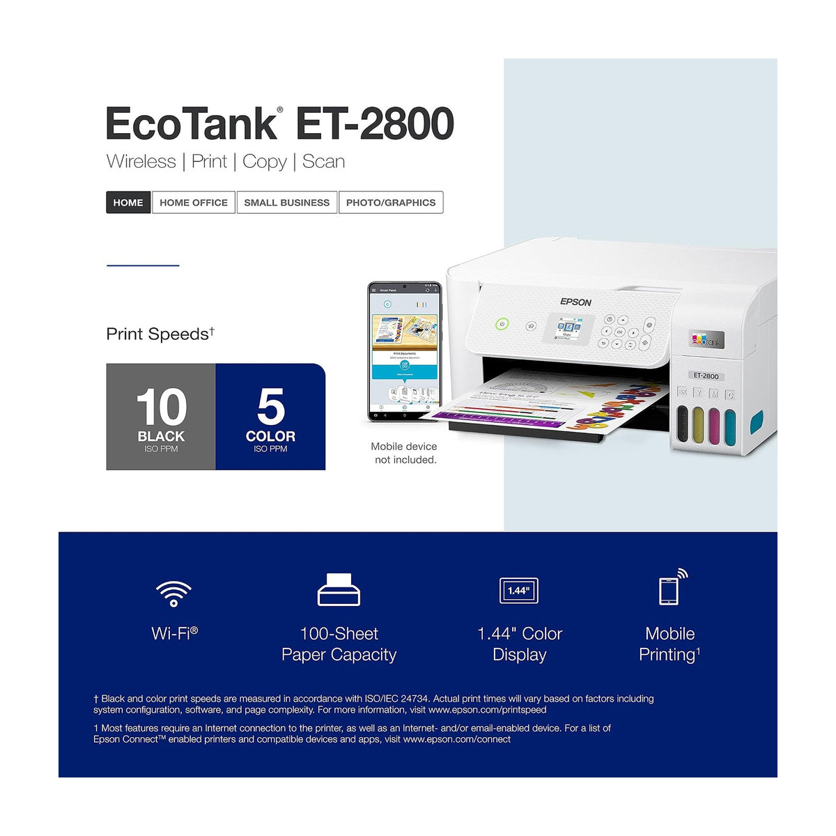 White — Epson EcoTank ET-2800 Wireless Color All-in-One Cartridge-Free Supertank Printer