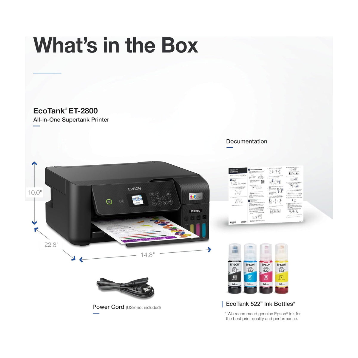 Black — Epson EcoTank ET-2800 Wireless Color All-in-One Cartridge-Free Supertank Printer