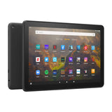 Amazon Fire HD 10 Tablet, 10.1" Full HD, Octa-Core, 3GB RAM, 32GB, Black — Amazon Fire HD 10 tablet in black, front view held at a slight angle with the home screen on, plain background