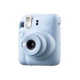Fujifilm Instax Mini 12 Instant Film Camera — Fujifilm Instax Mini 12 instant camera, front three-quarter view showing the round lens barrel and selfie mirror