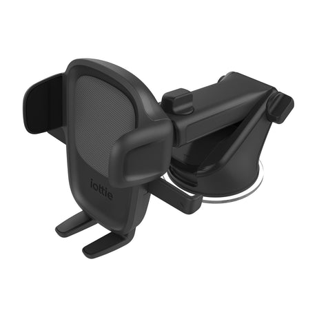 iOttie Easy One Touch 5 Dashboard & Windshield Car Mount for Smartphones — iOttie Easy One Touch 5 car mount in black, telescopic arm and suction base, empty phone cradle, three-quarter view