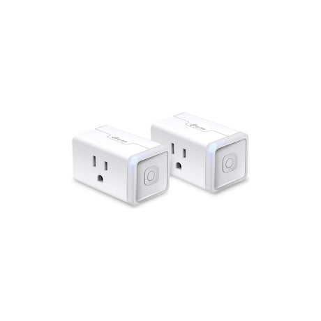 TP-Link Kasa Smart Plug Mini EP10, Wi-Fi, 15A, 4-Pack — Four white TP-Link Kasa Smart Plug Mini units arranged together, front view showing the button and status LED
