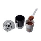 Keurig My K-Cup Universal Reusable Coffee Filter, MultiStream Technology — Keurig My K-Cup Universal reusable coffee filter, grey and black pod-shaped mesh basket with its lid, shown from the front
