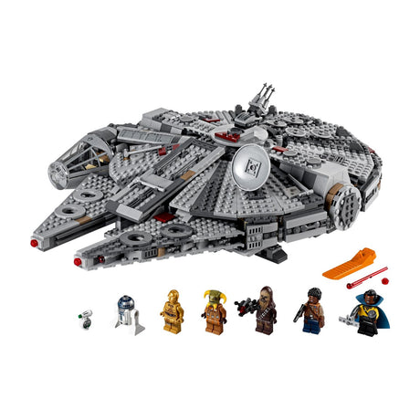 LEGO Star Wars Millennium Falcon 75257 Building Set, 1,351 Pieces — Assembled LEGO Star Wars Millennium Falcon set 75257, three-quarter view on a plain white background