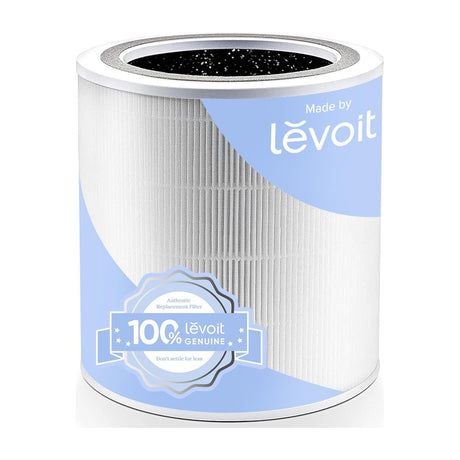 Levoit Core 400S Genuine True HEPA Replacement Filter, Core 400S-RF — Levoit Core 400S replacement filter, a cylindrical white and black three-stage cartridge standing upright on a plain background