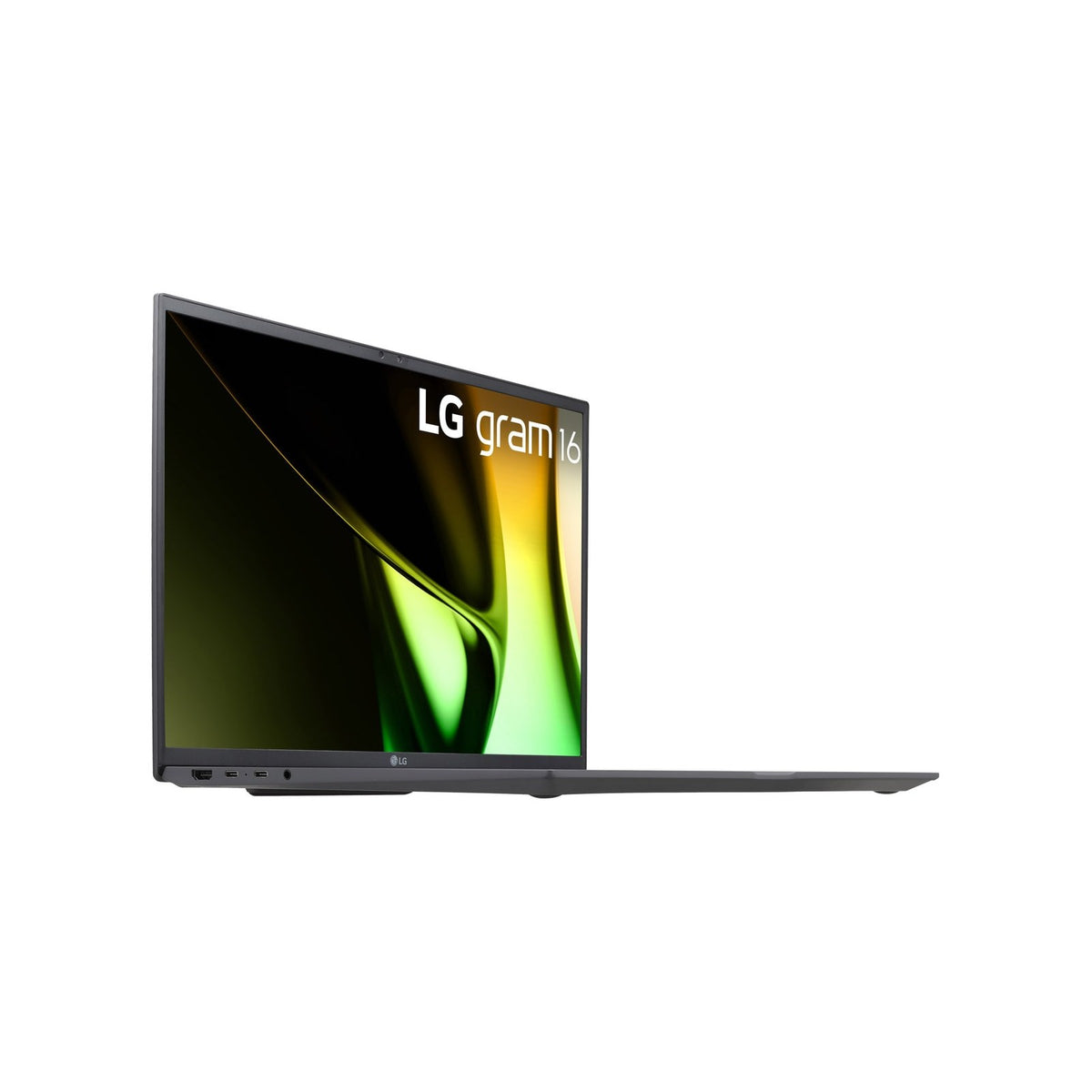 LG gram 16" Laptop, Intel Core Ultra 7 155H, 16GB LPDDR5X, 512GB SSD, Windows 11 — LG gram 16 laptop in black, open at an angle on a plain surface showing the keyboard with number pad and the 16-inch matte screen