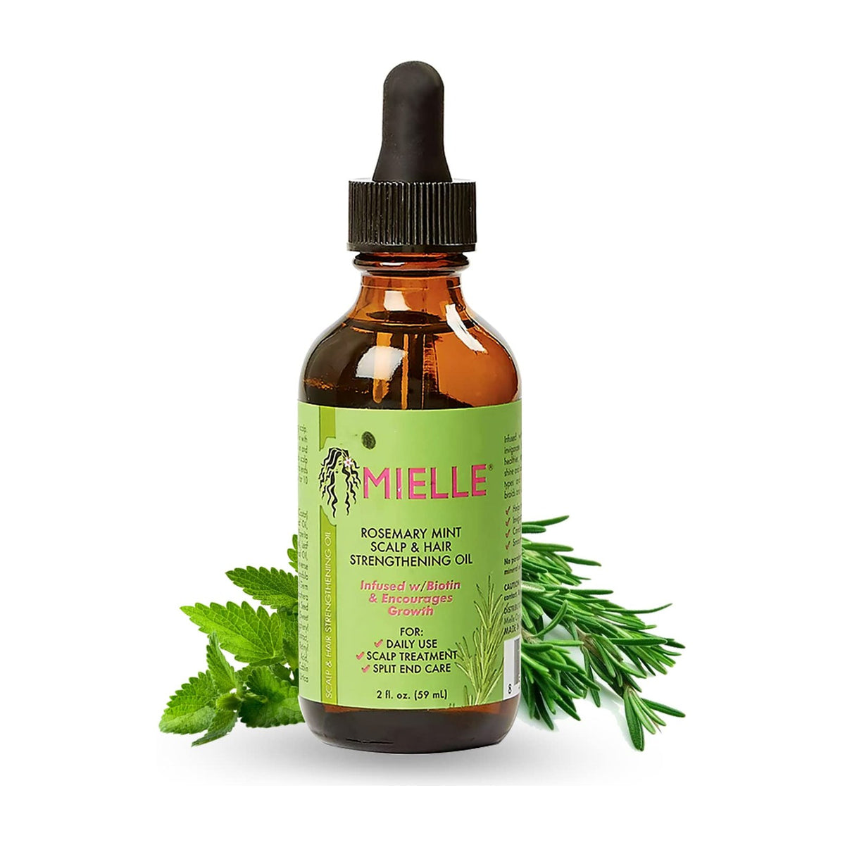 Mielle Organics Rosemary Mint Scalp & Hair Strengthening Oil, 2 fl oz — Mielle Rosemary Mint Scalp & Hair Strengthening Oil 2 oz bottle standing upright, front label facing camera