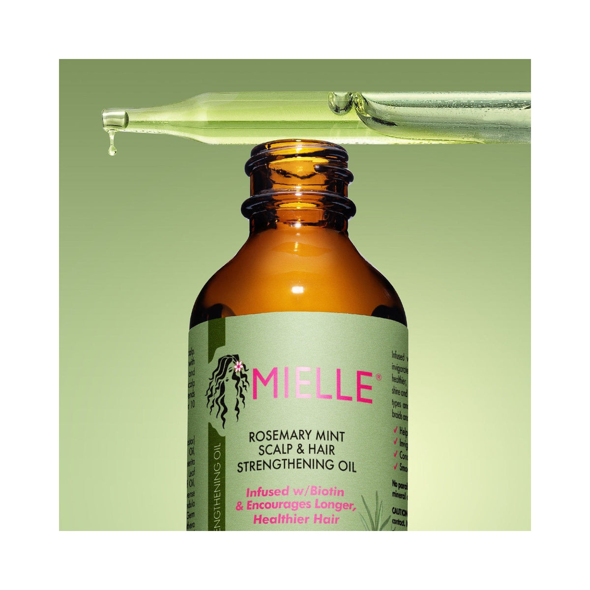 Mielle Organics Rosemary Mint Scalp & Hair Strengthening Oil, 2 fl oz — Mielle Rosemary Mint Scalp & Hair Strengthening Oil 2 oz bottle standing upright, front label facing camera