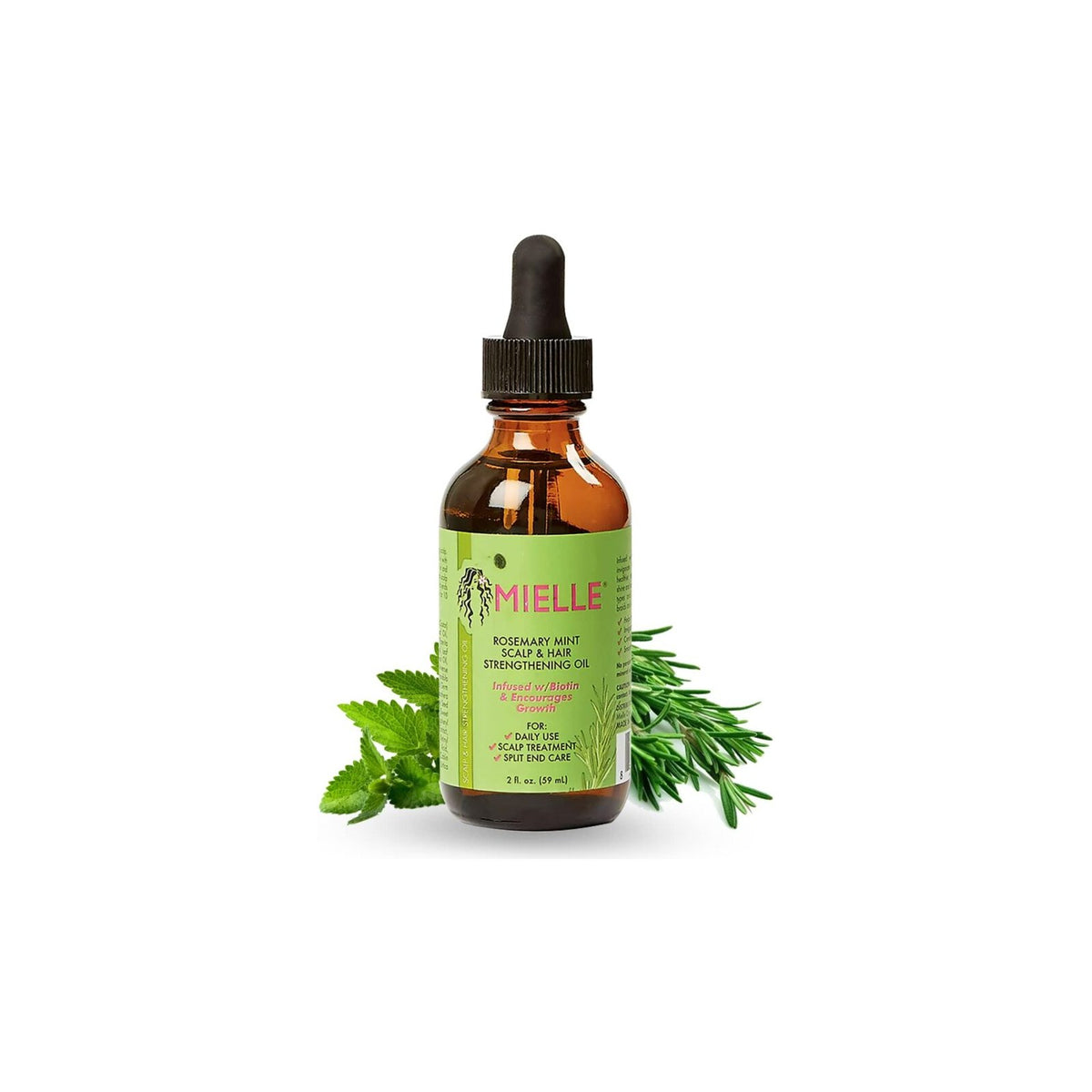 Mielle Organics Rosemary Mint Scalp & Hair Strengthening Oil, 2 fl oz — Mielle Rosemary Mint Scalp & Hair Strengthening Oil 2 oz bottle standing upright, front label facing camera