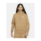 Nike Sportswear Club Fleece Men's Pullover Hoodie, Brushed-Back Fleece — Nike Sportswear Club Fleece pullover hoodie in black, front view flat lay, showing the hood drawcords, kangaroo pocket and chest Swoosh