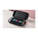 Nintendo Switch 2 Carrying Case & Screen Protector, Official Case with Six Game Card Slots — Official black Nintendo Switch 2 carrying case shown closed at a three-quarter angle, with the boxed screen protector beside it, plain white background