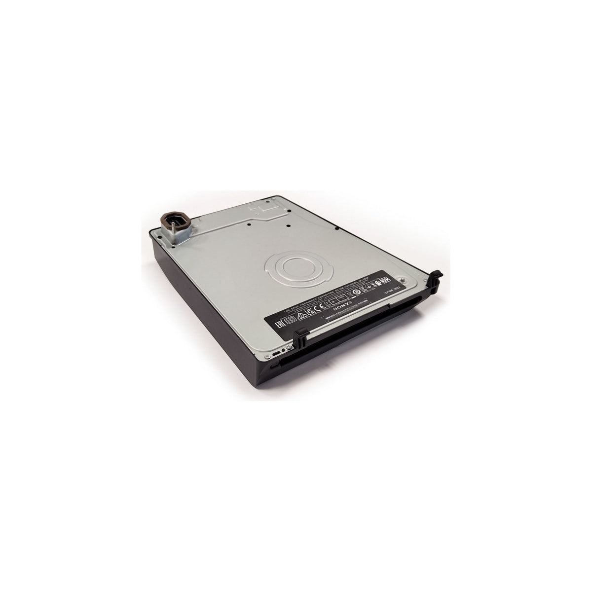 Sony PlayStation 5 Disc Drive for PS5 Digital Edition and PS5 Pro — The white Sony PlayStation 5 Disc Drive accessory shown on its own at a three-quarter angle, with the disc slot visible