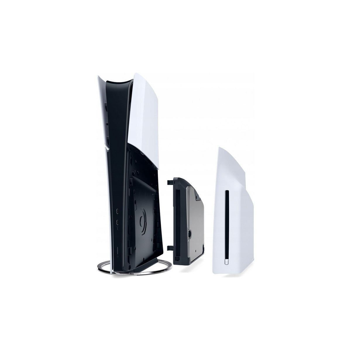 Sony PlayStation 5 Disc Drive for PS5 Digital Edition and PS5 Pro — The white Sony PlayStation 5 Disc Drive accessory shown on its own at a three-quarter angle, with the disc slot visible