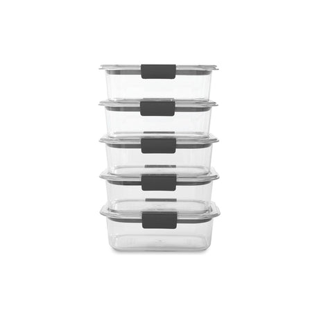 Rubbermaid Brilliance 22-Piece Food Storage Container Set, Leak-Proof, BPA-Free — Rubbermaid Brilliance clear food storage containers with latching lids arranged as a full set, several sizes visible