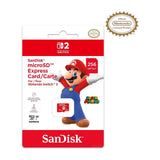 SanDisk 256GB microSD Express Card for Nintendo Switch 2, Up to 880MB/s Read — SanDisk 256GB microSD Express card, front of the card with the SanDisk label and 256GB capacity visible, on a plain white background