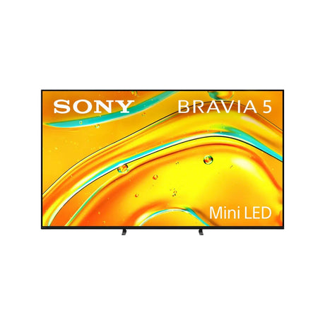 Sony 65" Class BRAVIA 5 Mini LED 4K HDR Google TV, K-65XR50 — Sony BRAVIA 5 65-inch Mini LED television on its stand, screen off, straight-on view on a plain background